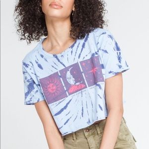 Sun, moon, stars astrology crop tie dye / acid wash graphic tee shirt